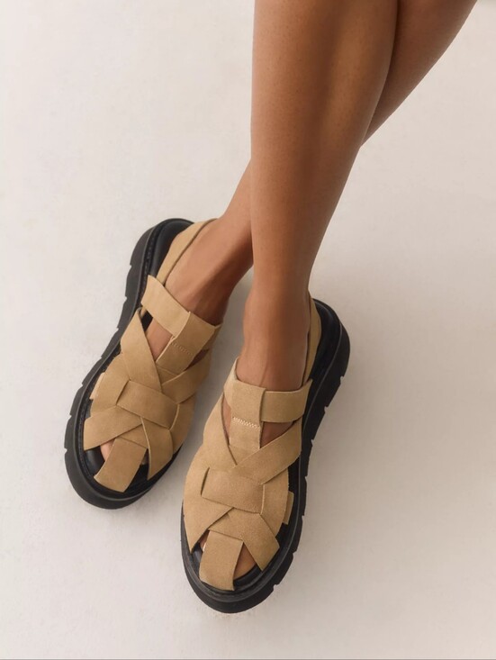 Pilcro Shoes - Pilcro Taupe Suede Fisherman Woven Slingback Sandals
